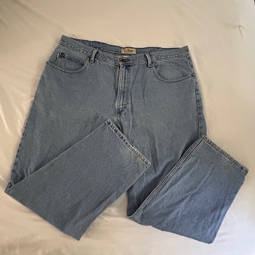 LL Bean Relaxed Fit Mens Light Wash Denim Jeans‎ 40x29 0U822 Cotton Blue